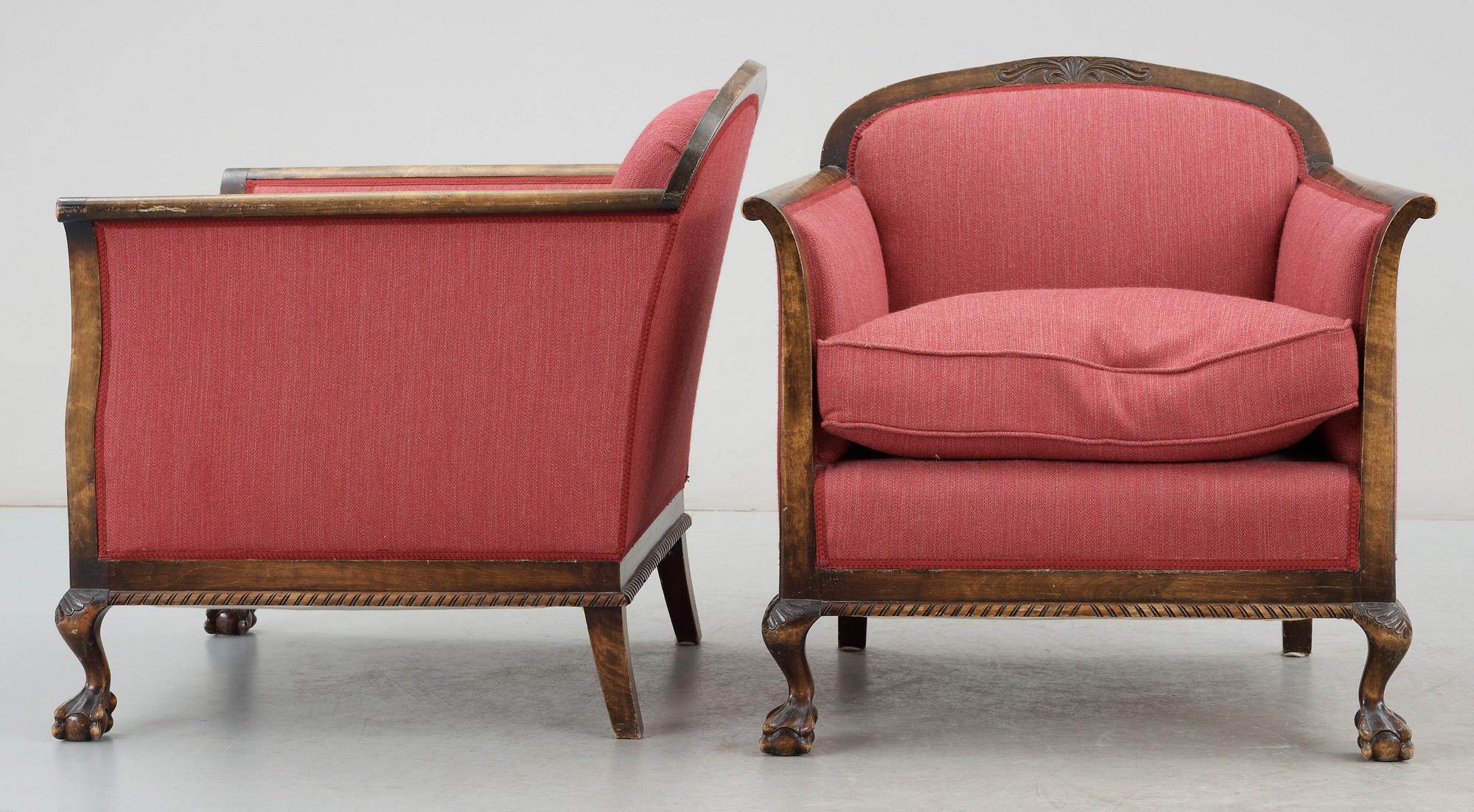 FÅTÖLJER, ett par, 1920/30-tal.