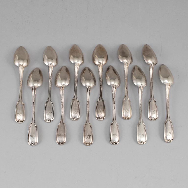 A set of 12 Russian silver tea-spoons, mark of Carl Boianowsky, St. Ptersburg 1860.