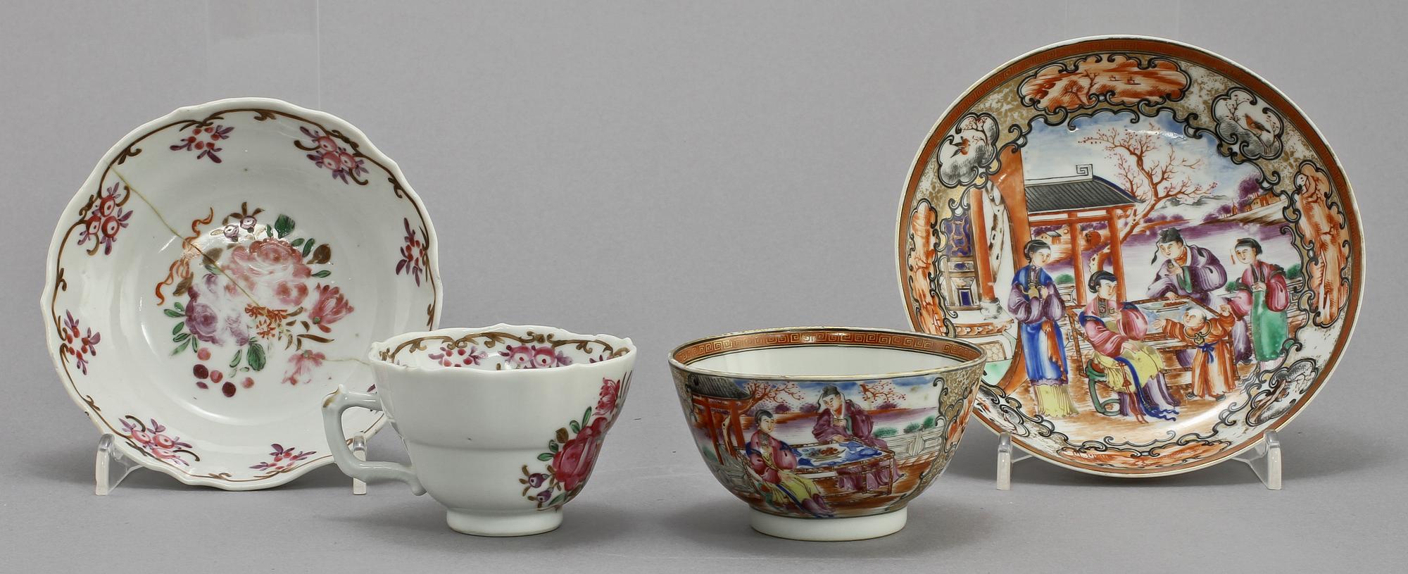 KOPPAR MED FAT, 2 st, porslin, Kina, 1700-tal.