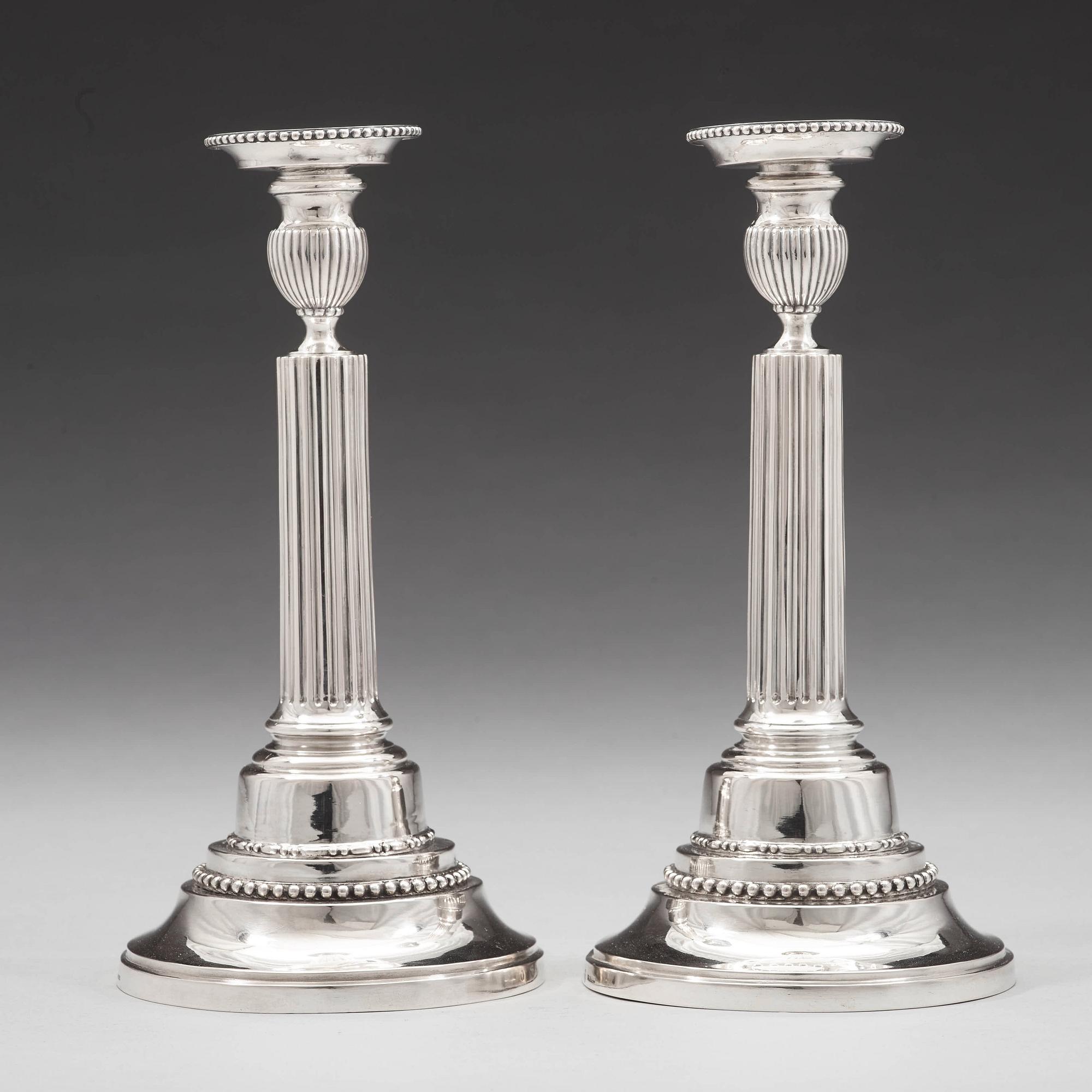 A pair of Swedish 18th century silver candlesticks, mark of Johan Ekholm, Stockholm 1788.