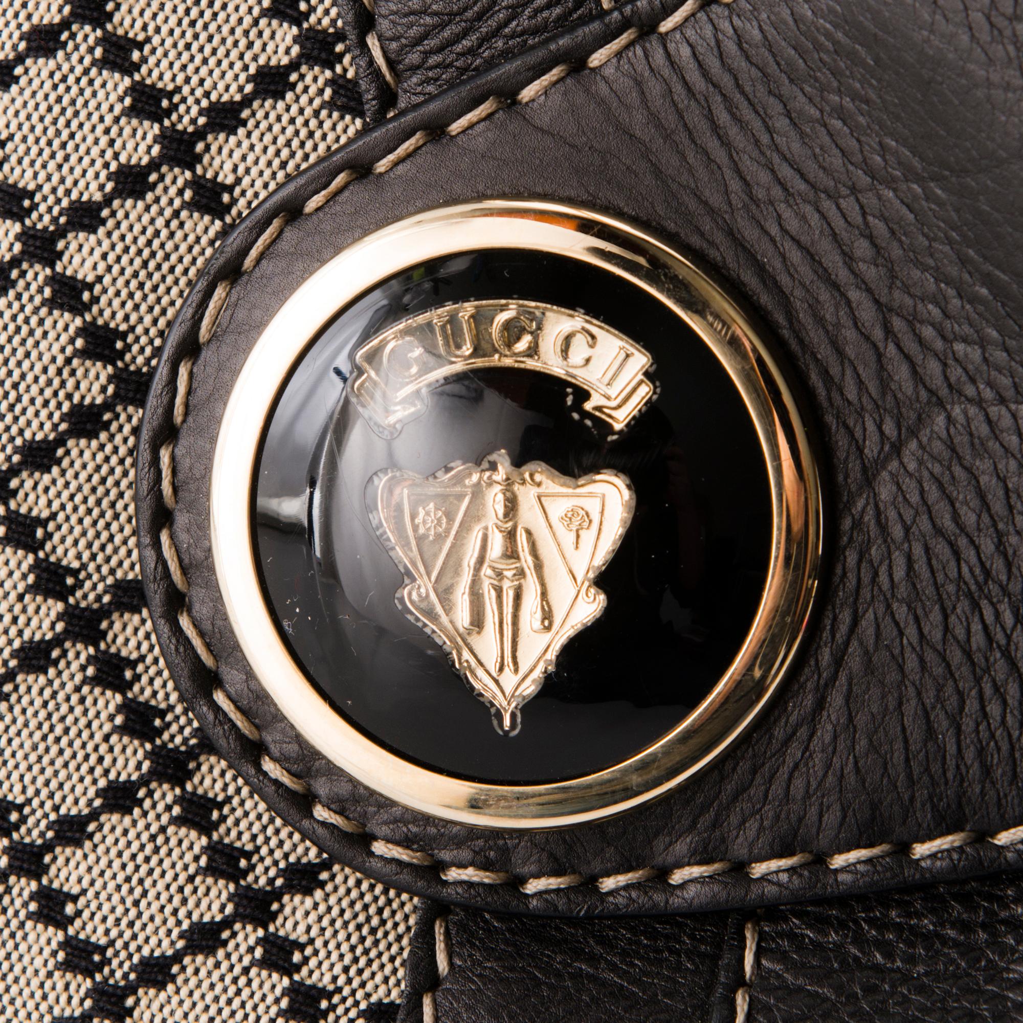 GUCCI Black Diamante Canvas Crest Boule Tote Bag.