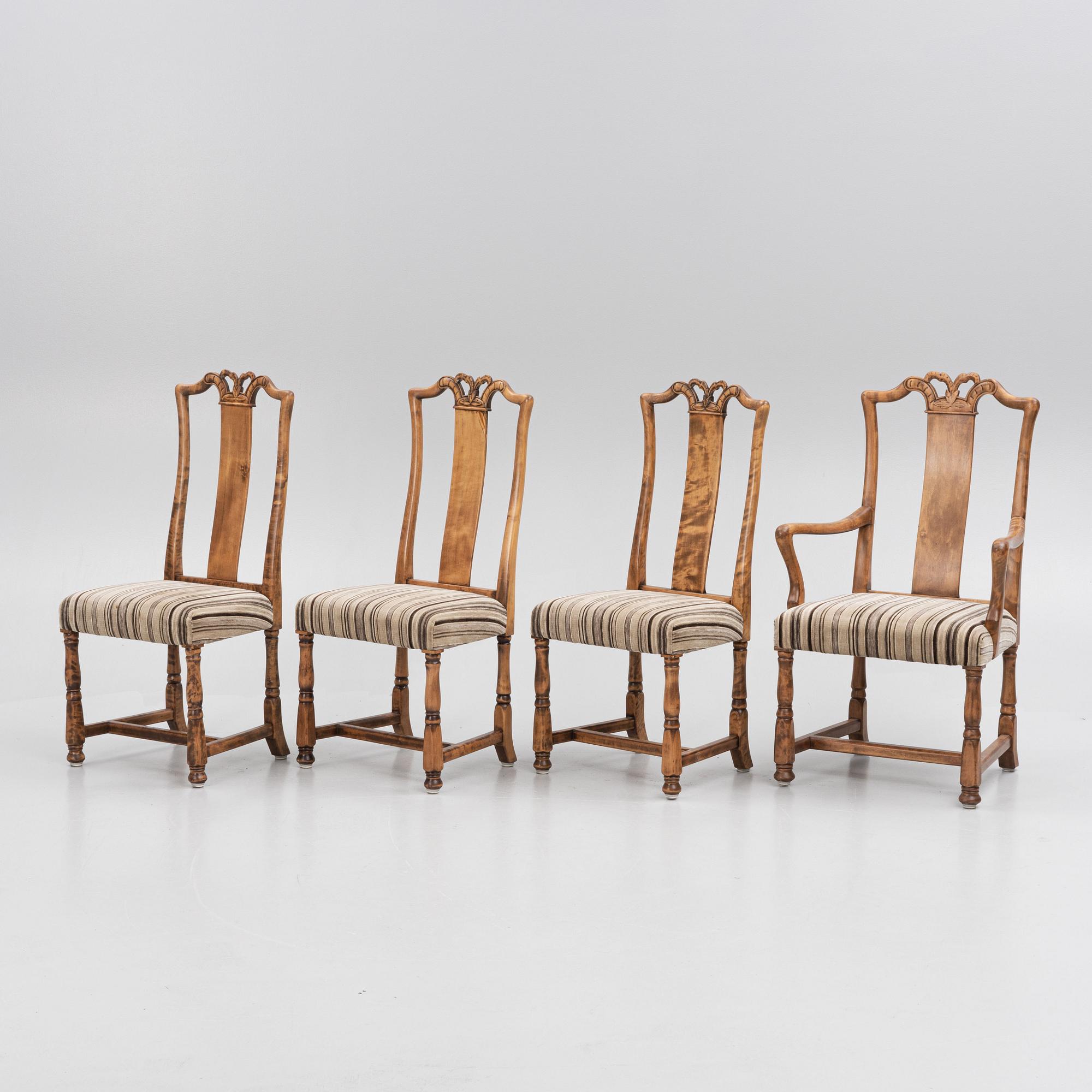 Svenska Möbelfabrikerna Bodafors, 3 stolar + 1 karmstol,  Swedish Grace, 1930-tal.