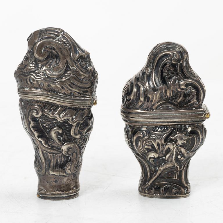 Rokoko, Two silver snuff boxes, Northern Europe, 18th century.