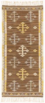 Märta Måås-Fjetterström, a flat weave wall hanging 'Lockarp', signed MMF, c. 250 x 115 cm.