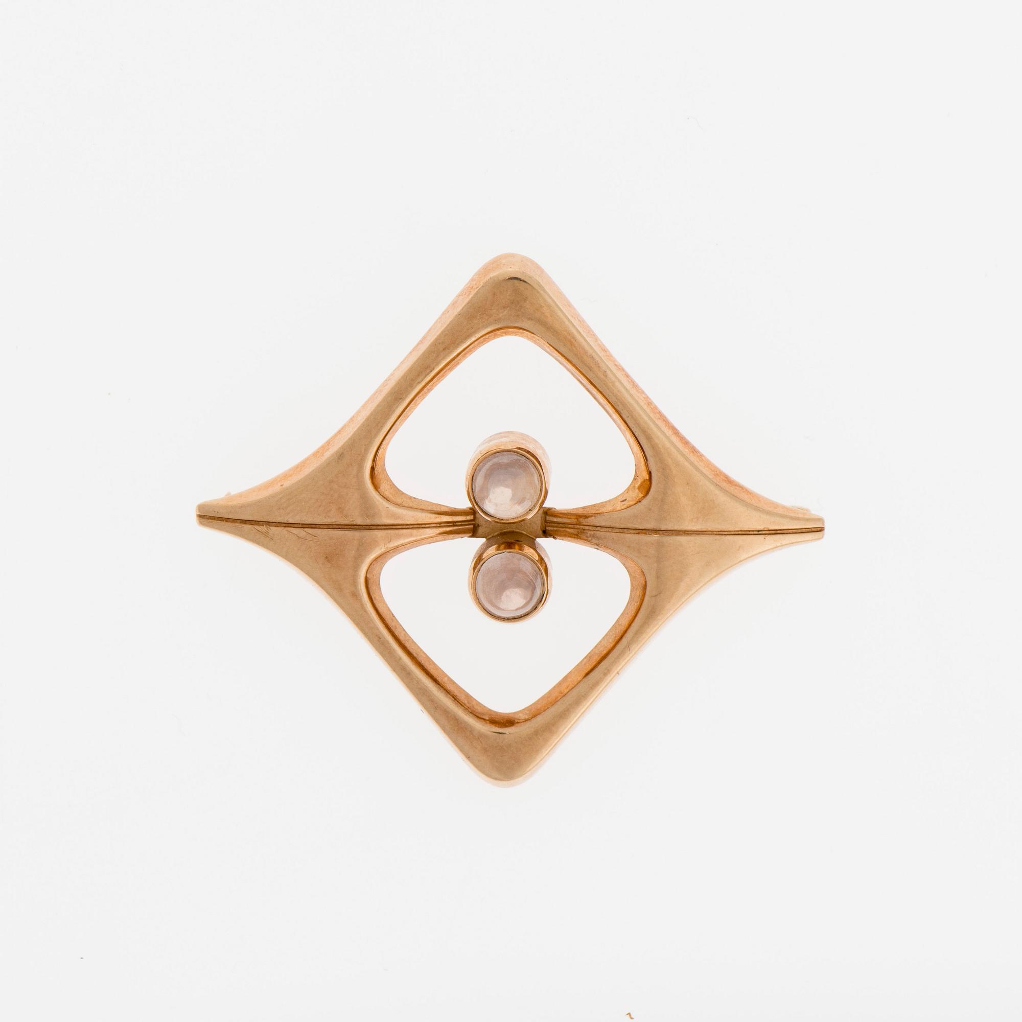 BROSCH, 14K guld, cabochonslipade rosenkvartser. Kupittaan Kulta 1960.