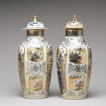 A pair of blue and white vases with covers, Qing dynasty, Qianlong (1736-95).