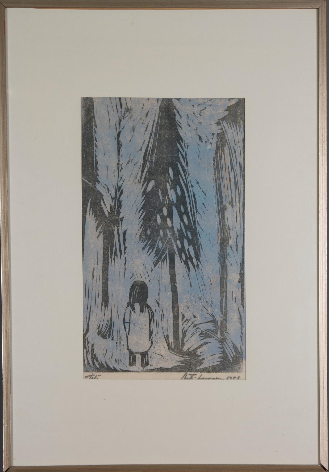 AHTI LAVONEN, träsnitt, signerad, märkt Tpl'a, och daterad 1958.