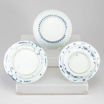 Three blue and white dishes, Ming dynasty (1368-1644).