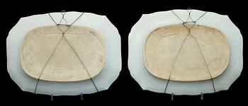 STEKFAT, 3 st, samt TALLRIK, porslin, Kina, 1700/1800-tal.