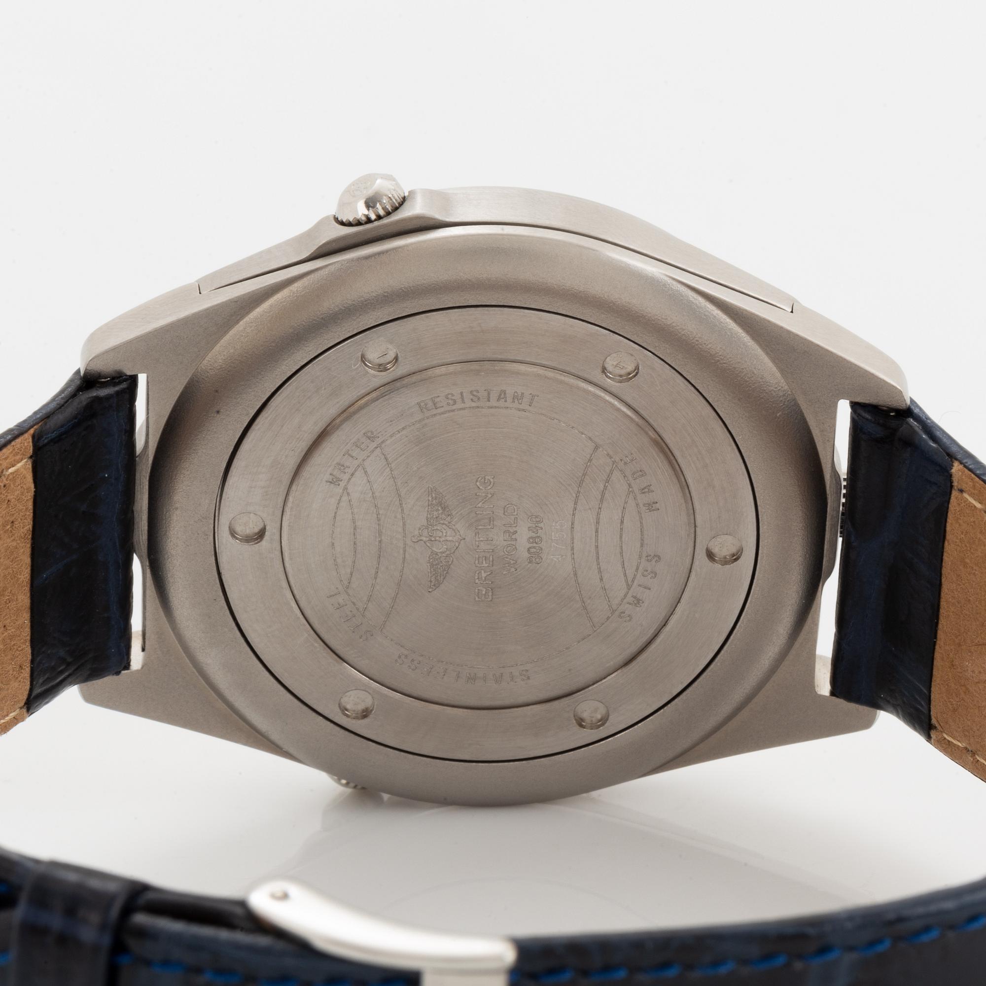 Breitling, World, wristwatch, 39 mm.