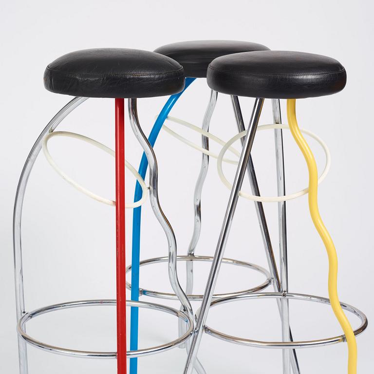 Javier Mariscal, A set of three bar stools, 'Duplex', BD Barcelona, 1980s.