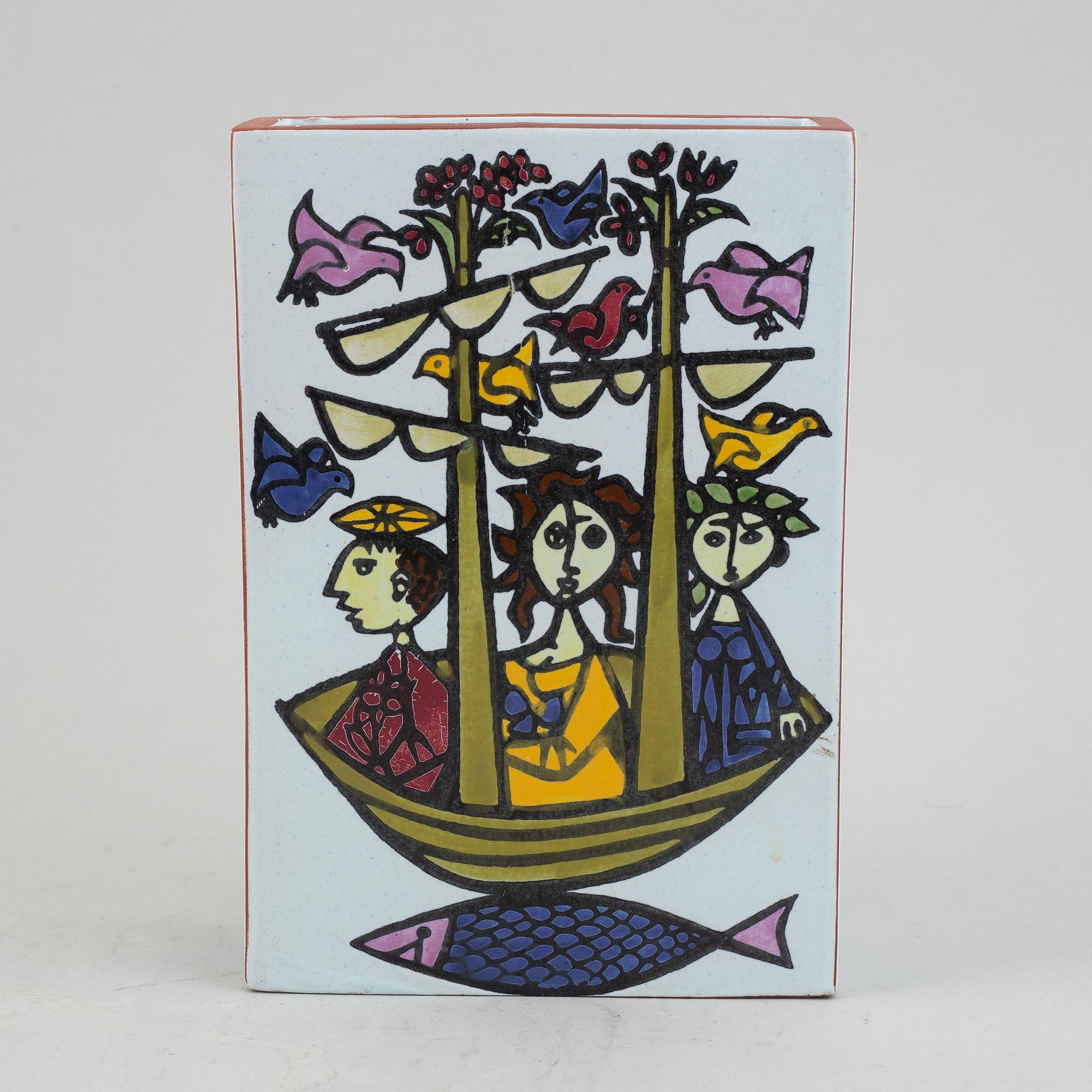 Stig Lindberg, vase and plate, "Karneval", Gustavsberg.