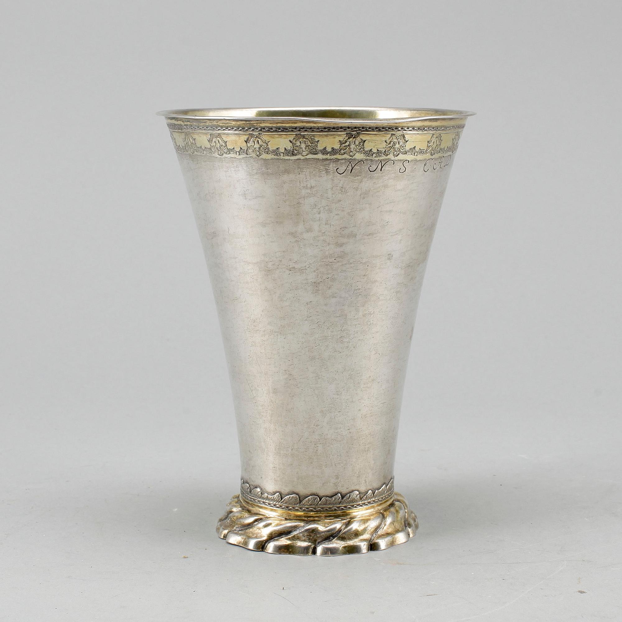 BÄGARE, silver, Anders Lundman Stockholm, verksam 1745-1763, vikt ca 377g.