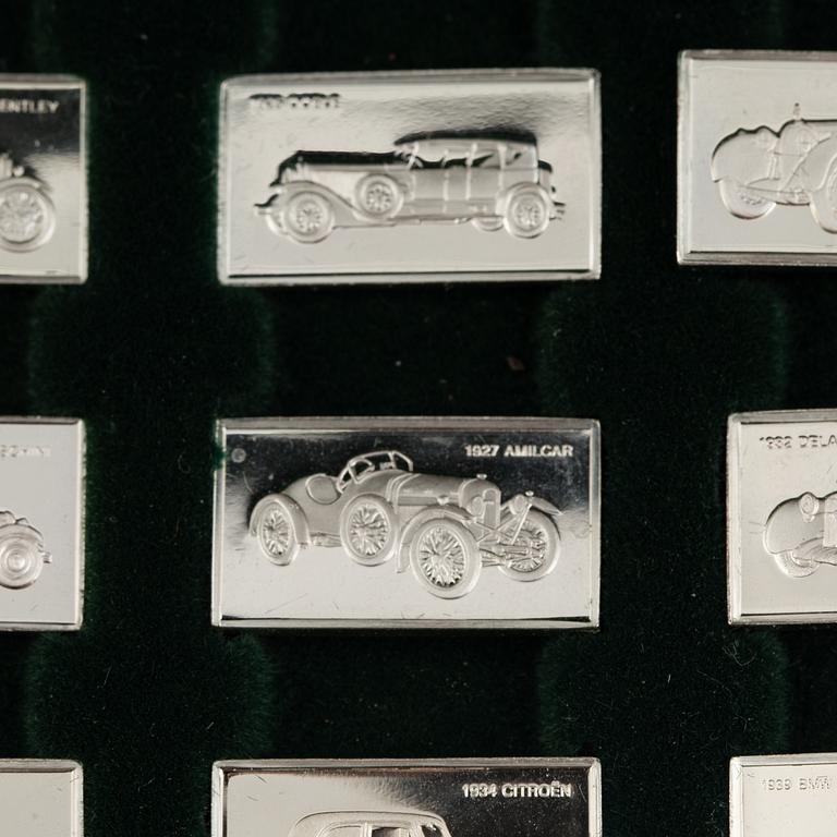 Franklin Mint, miniatures, 100 pcs, sterling silver, " "De 100 förnämsta bilarna", 1976.