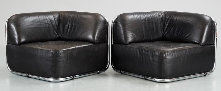 A pair of Geoffrey Harcourt chromed steel and black leather easy chairs, Artifort, Holland 1970's.