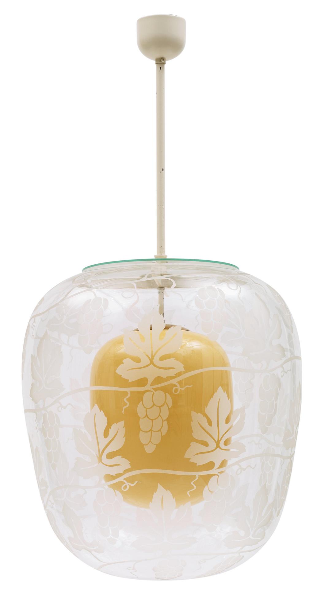 A blasted glass ceiling lamp, probably by Glössner & Co, Stockholm 1940's.