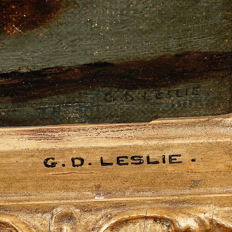 OKÄND KONSTNÄR, olja på duk, signerad Leslie, 1800-tal.