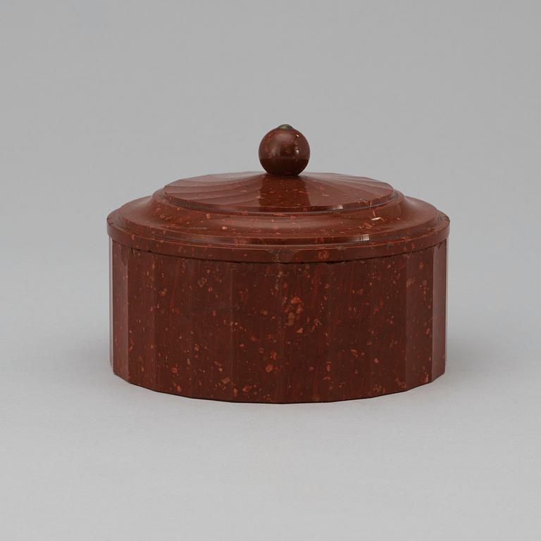 A Swedish Empire early 19th century porphyry butter box.