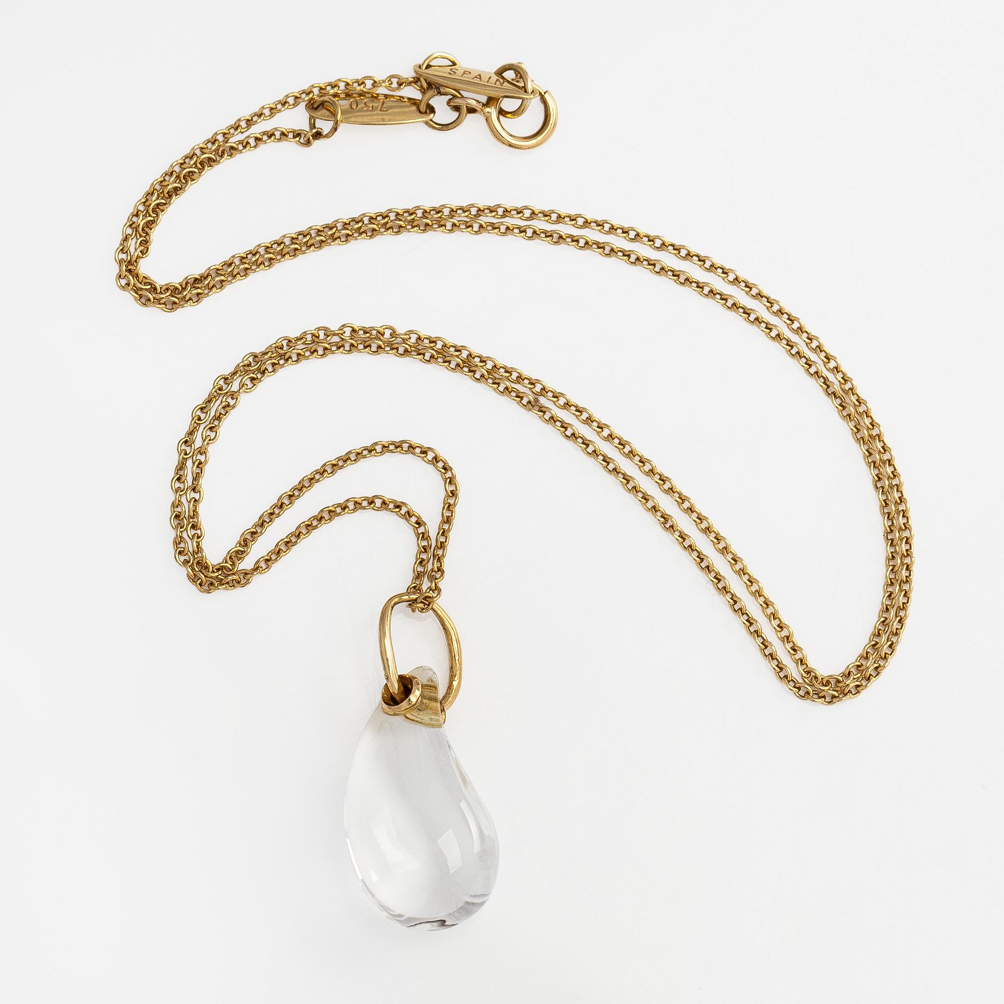 Tiffany & Co, Elsa Peretti, an 18K gold "Teardrop" necklace with a rock crystal pendant.