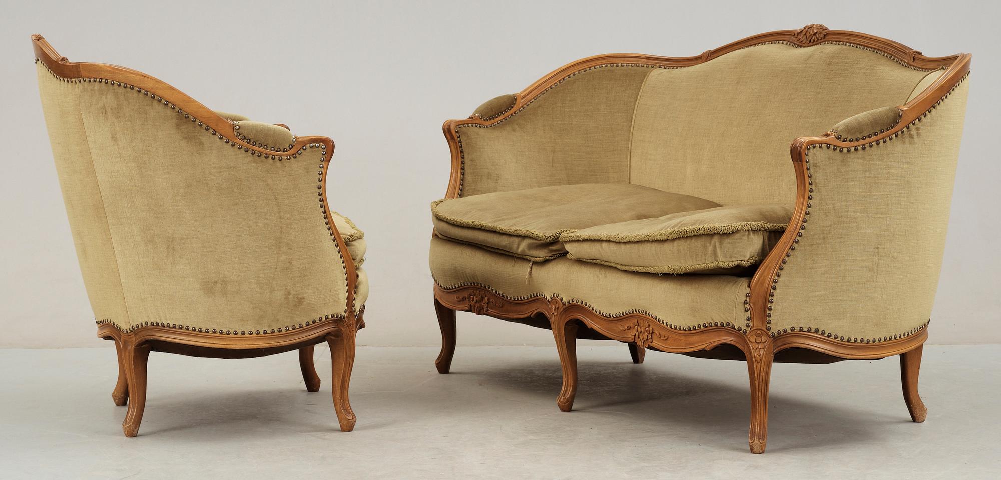 SOFFA SAMT BERGERE, rokokostil, Lani, 1900-talets mitt.