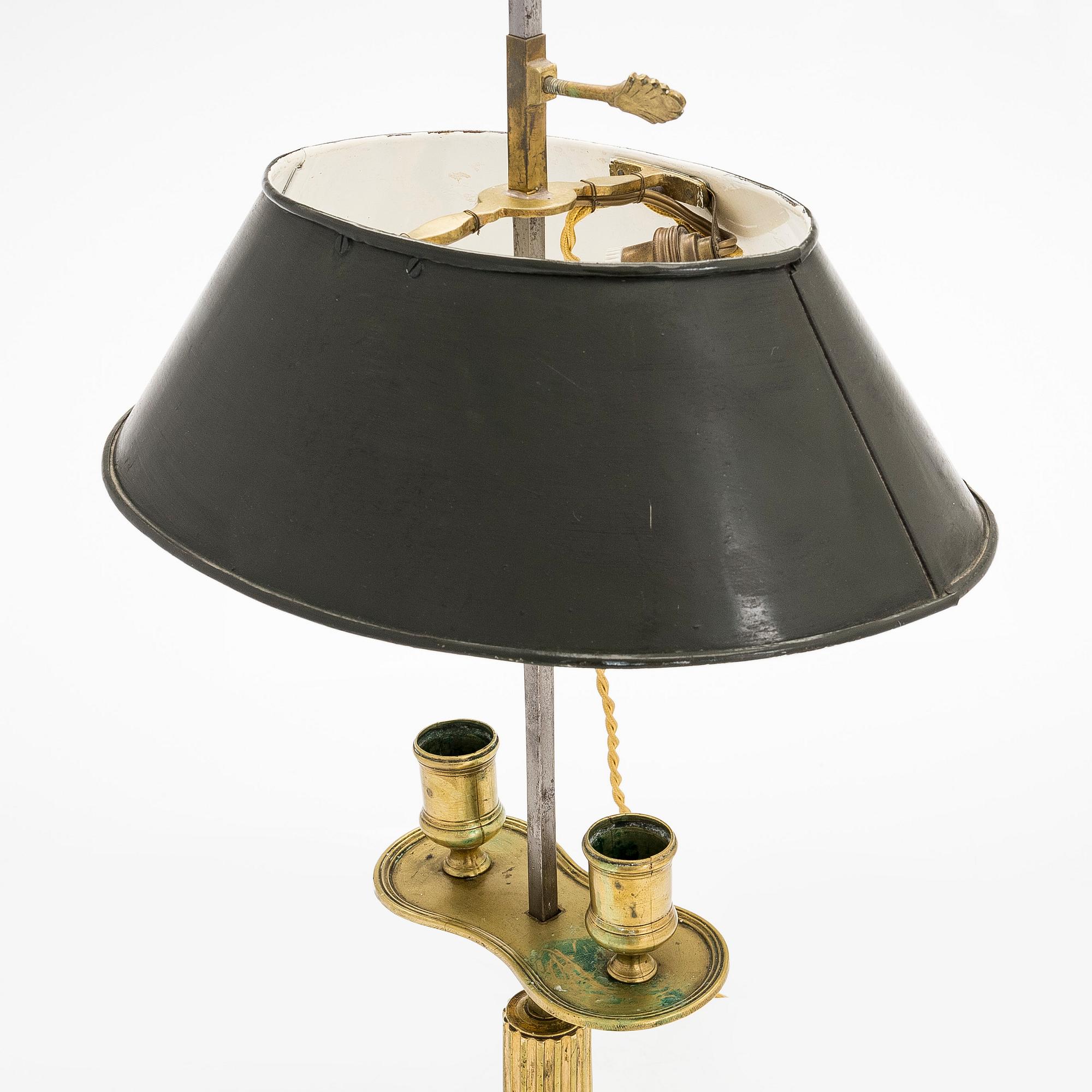 A bouillotte table lamp for two candles, France, late 19th century.