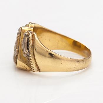 Vapaamuurarisormus, 18K kultaa ja timantti n. 0.02 ct.