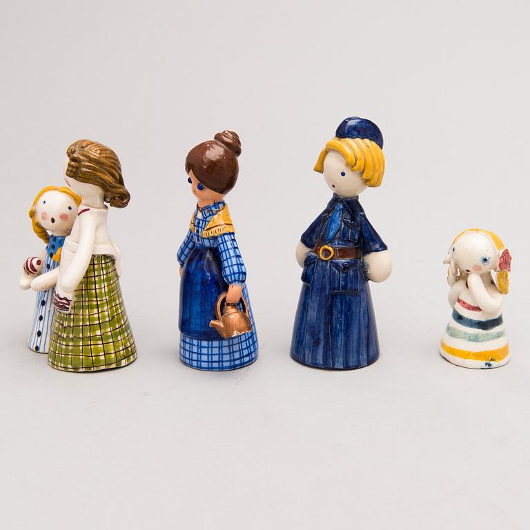 BIRDIE SAHLBERG, and ORVOKKI "OKKI" LAINE attributed to, ceramic figurines, 1+3 pcs, mid-20th century.