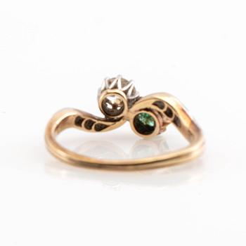 Ring, 14K gold with emerald and diamonds.