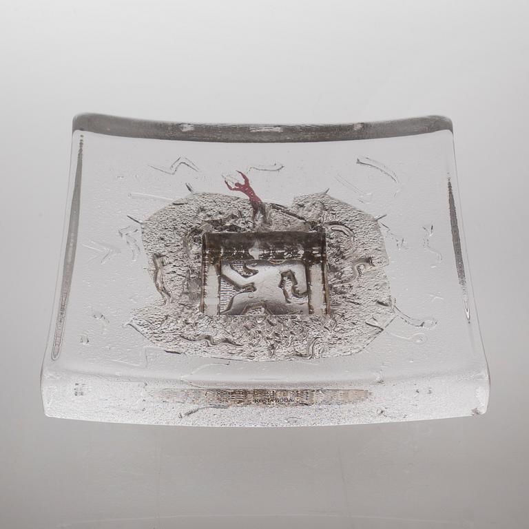 A signed glass dish by Bertil Vallien for Kosta Boda.