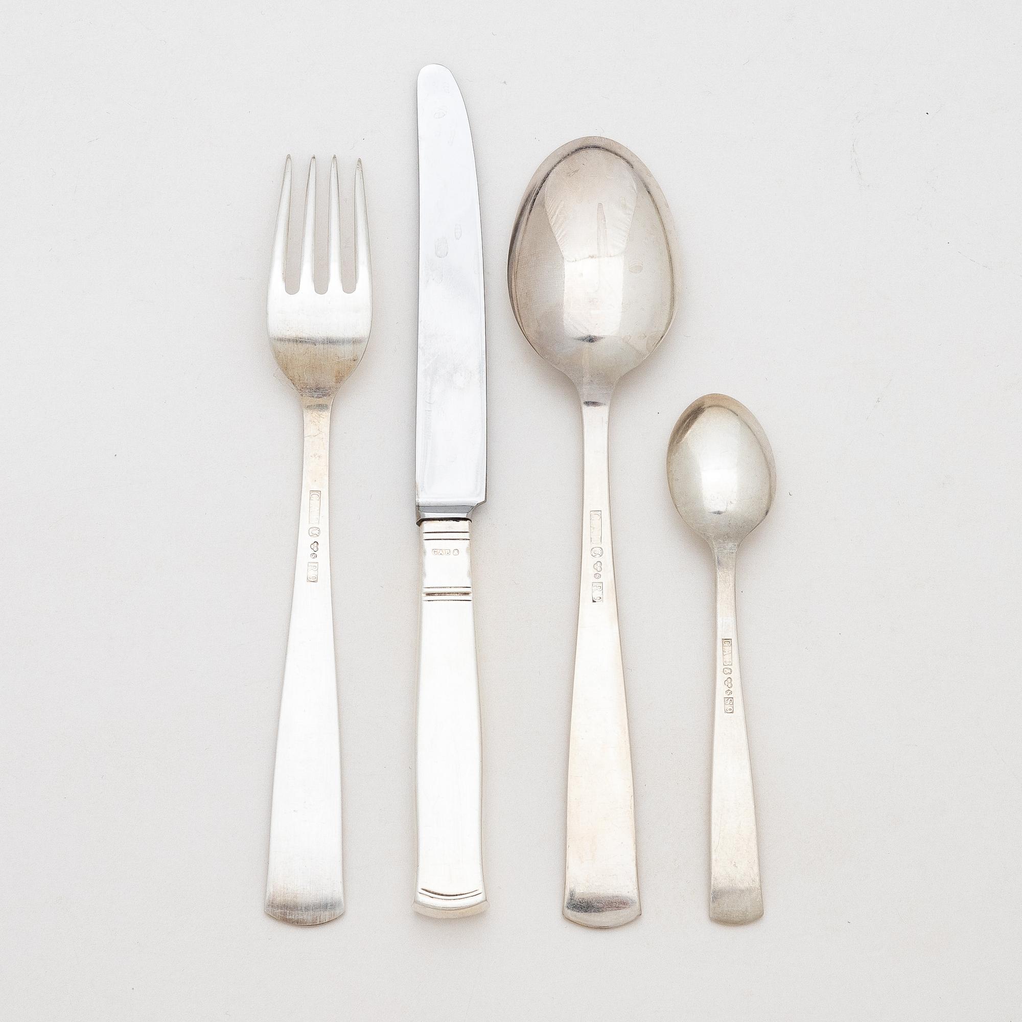 Jacob Ängman, a 62-piece Swedish silver cutlery set, model 'Rosenholm', mark of GAB, including Stockholm 1967.