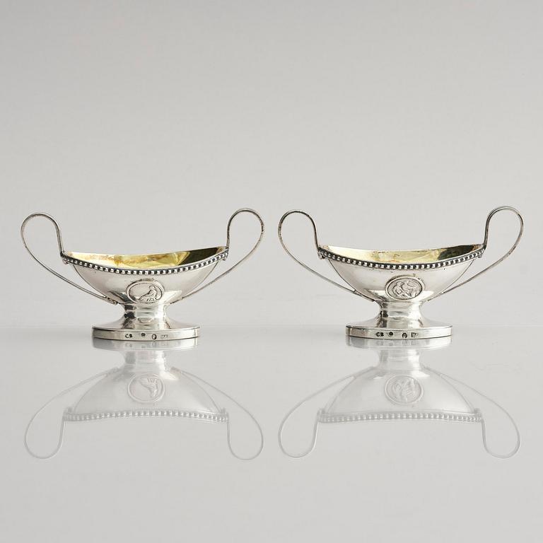A Swedish pair of 18th century parcel-gilt silver salt-cellars, marks of Petter Eneroth, Stockholm 1785.