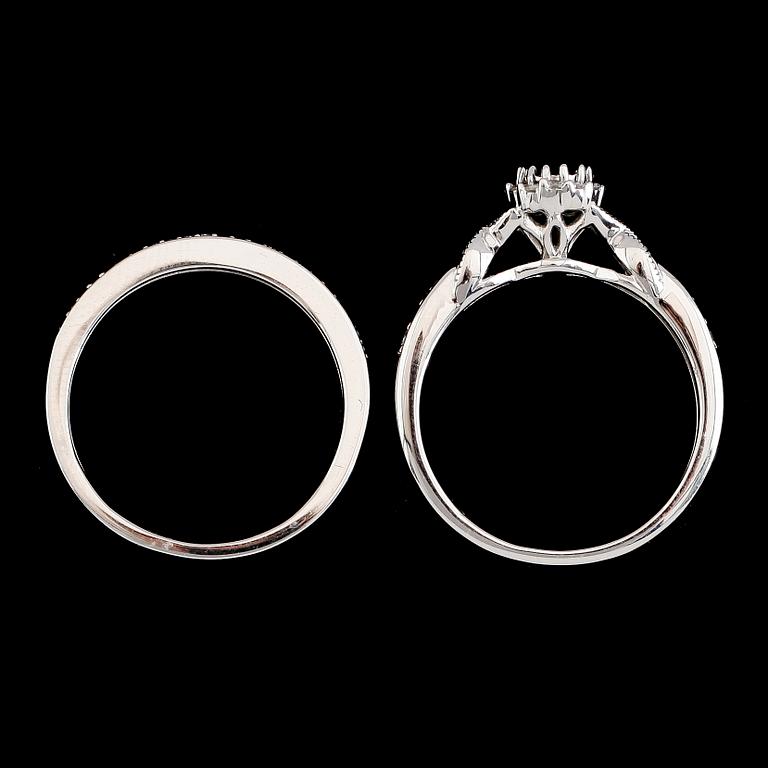 RINGAR, 2 st, 10K vitguld, diamanter tot ca 0.32 ct.