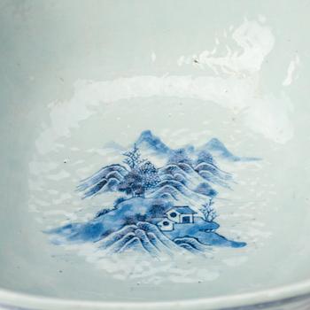 A blue and white pillow shaped bowl, Qing dynasty, Qianlong (1736-95).