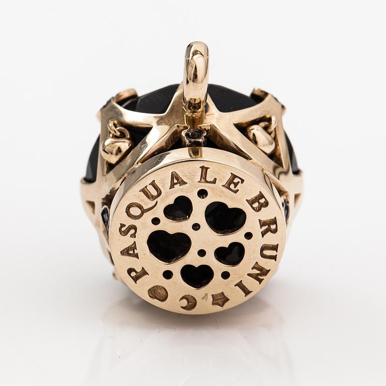 Pasquale Bruni, an 18K gold pendant with black diamonds ca. 0.60 ct in total and a obsidian.