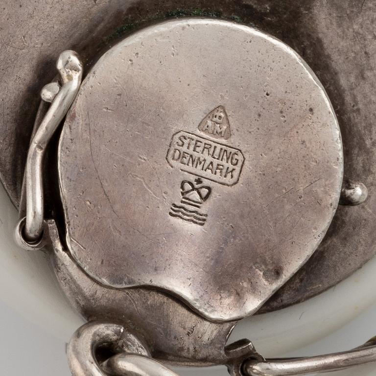 Anton Michelsen, bracelet and ring, silver and porcelain.