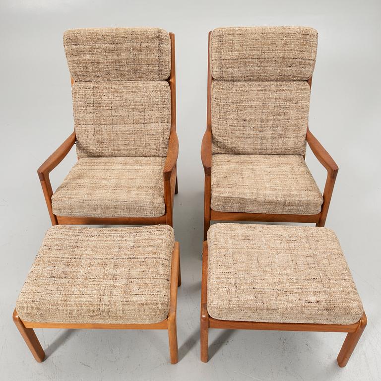 Ole Wanscher, Pair of armchairs with footstool, “Senator”, Cado, second half of the 20th century.