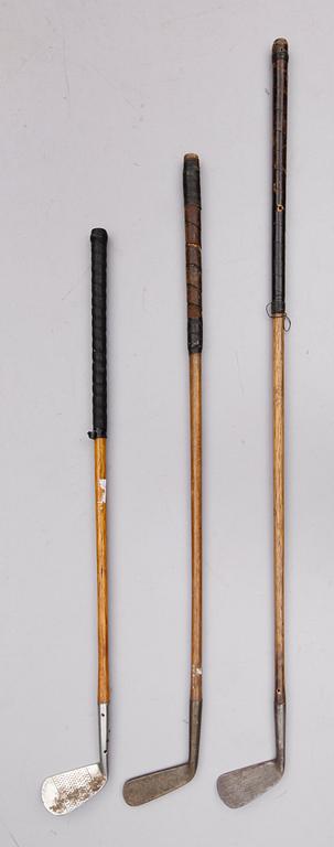 GOLFKLUBBOR, 3 st, tidigt 1900-tal.