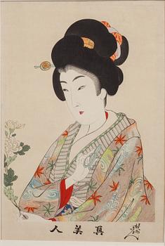 TOYOHARA CHIKANOBU, träsnitt. Japan. Kring sekelskiftet 1800/1900-.