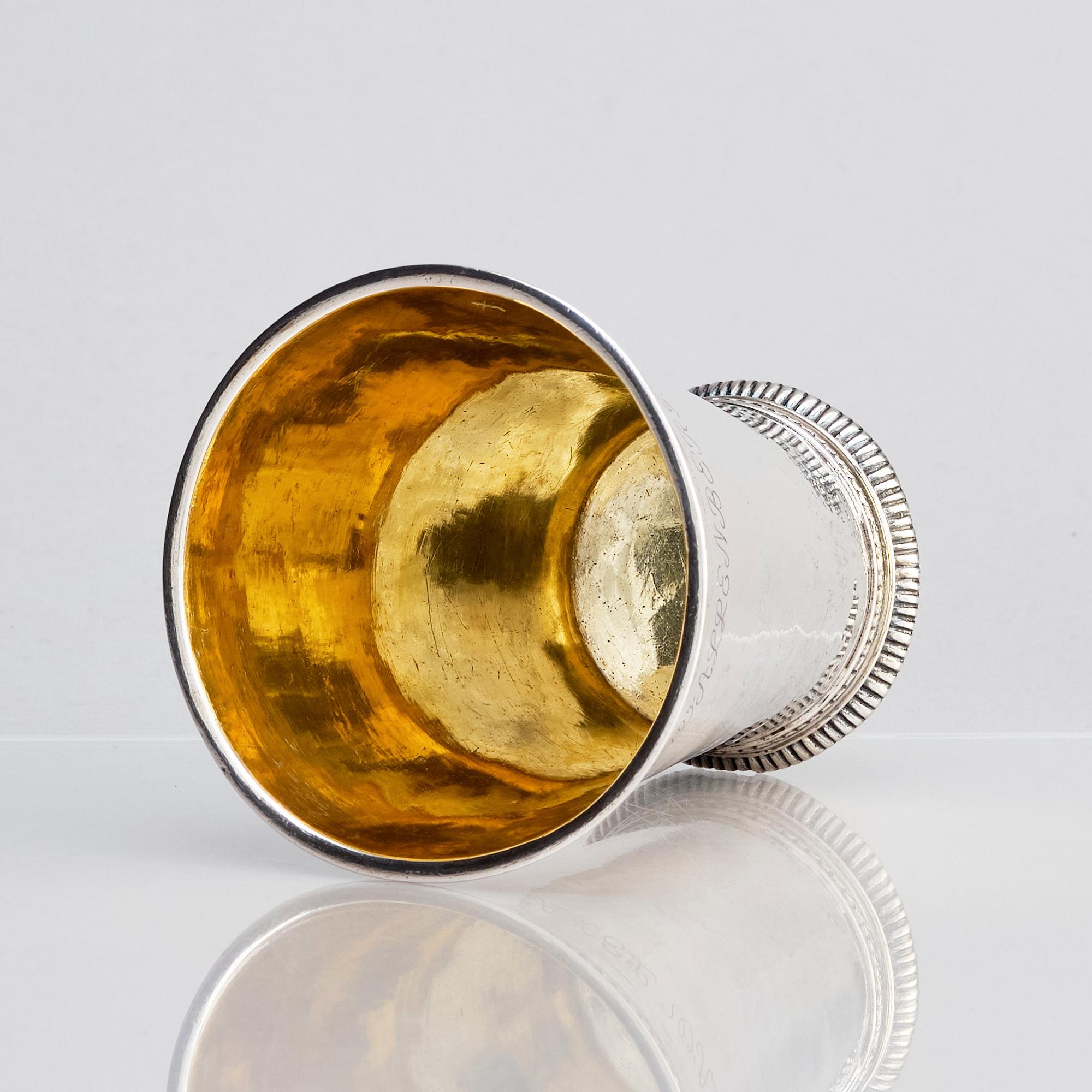 Petter Lund, bägare, delvis förgyllt silver, Nyköping 1728.