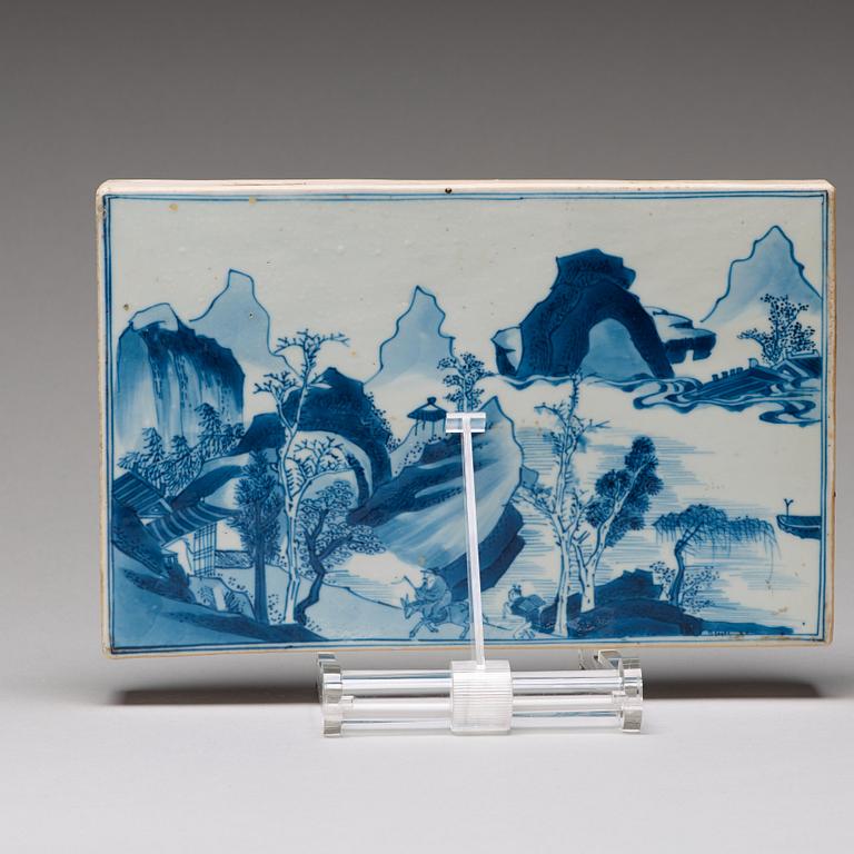 A blue and white screen tile, Qing dynasty, Kangxi (1662-1722).