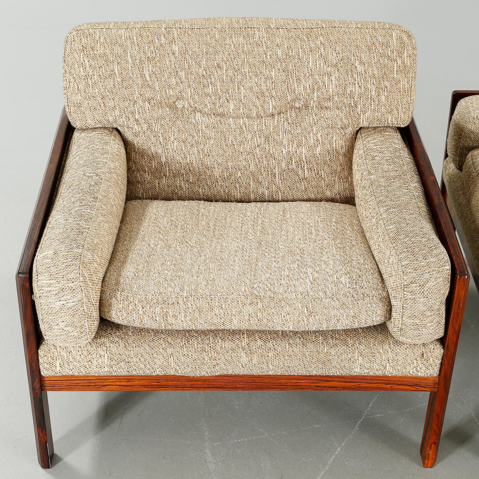 A pair of 1960/70s armchairs, model 599, designed by Fredrik Kayser for Vatne Møbler.