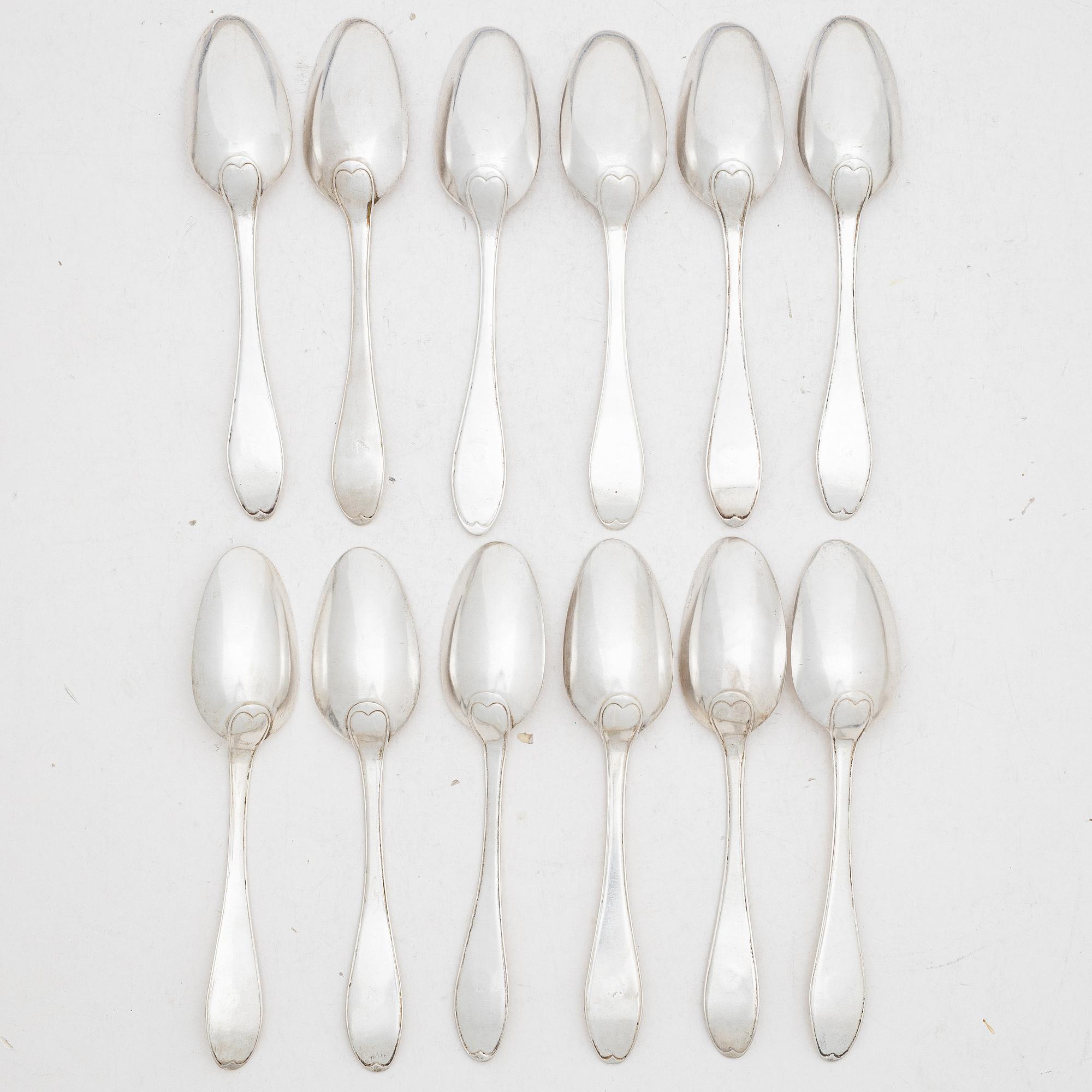 Jacob Blomsterwall, twelve silver spoons, Gothenburg 1796.