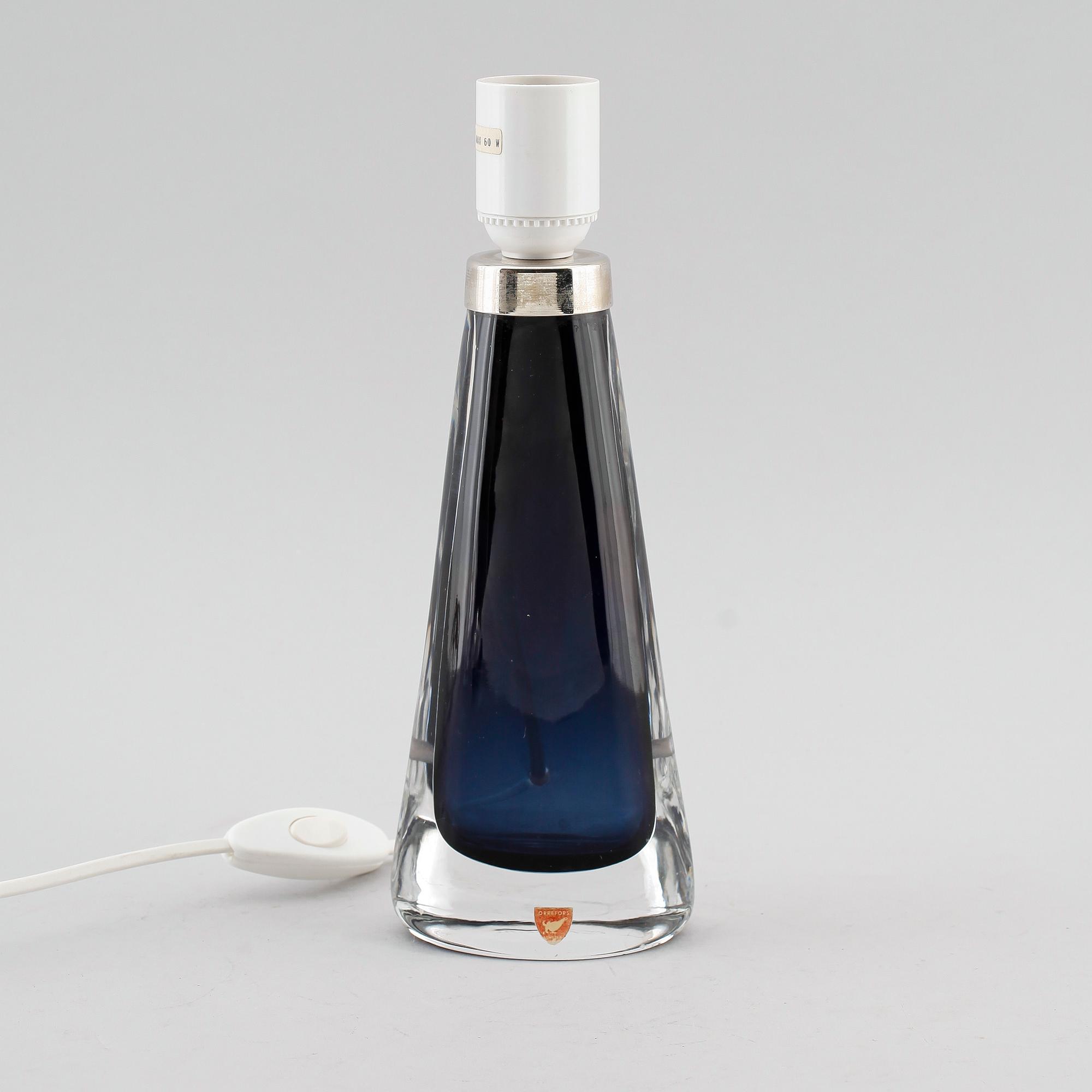 BORDSLAMPA, glas, Carl Fagerlund, signerad, Orrefors.