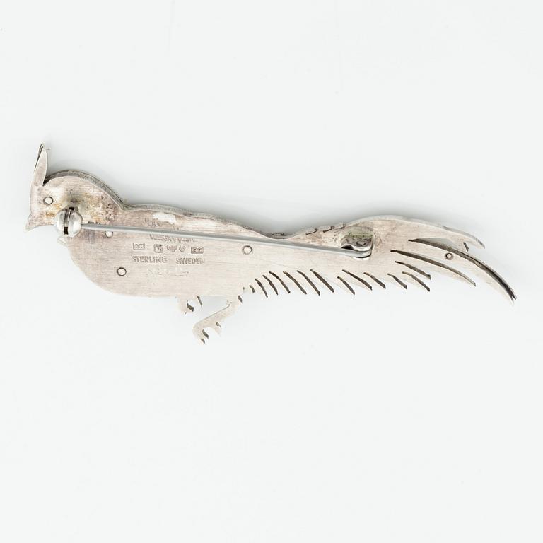 Wiwen Nilsson, a sterling silver brooch in the shape of a pheasant, Lund 1965.