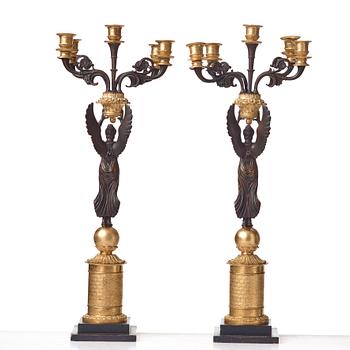 A pair of Empire early 19th century five-light candelabra by Pierre Chibout.