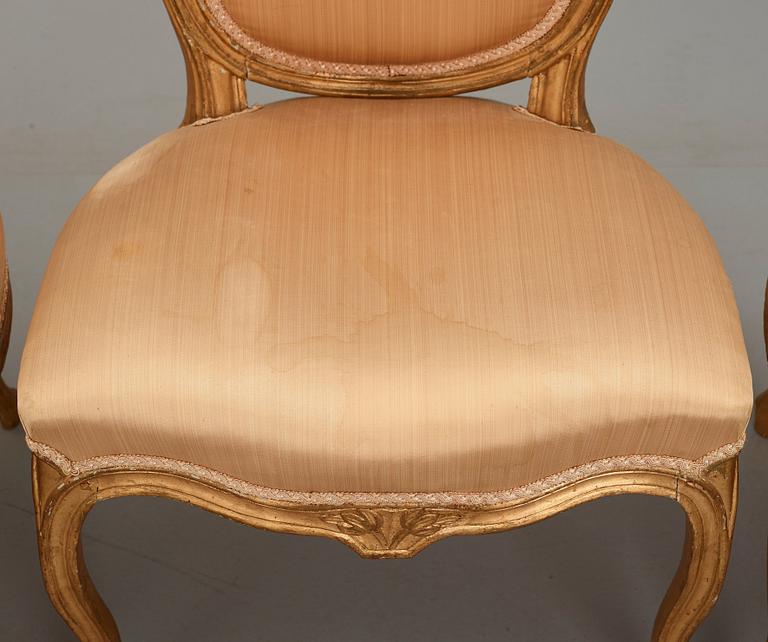 Six Swedish Transition Rococo/Gustavian 18th century chairs.