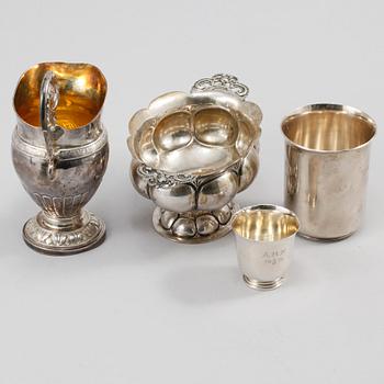 PARTI SILVER, 4 delar, Sverige samt svenska importstämplar, 1800- och 1900-tal, vikt 502 gram.