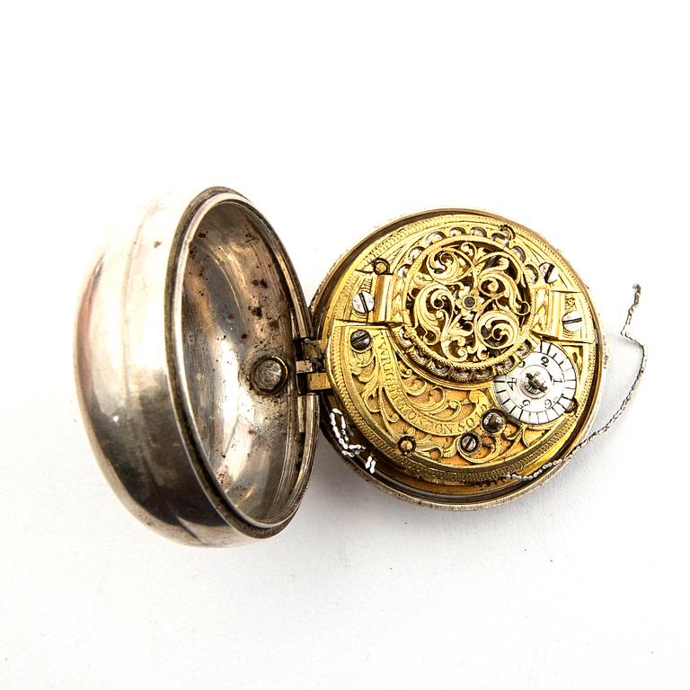 A set of three different 18th/19th century silver pocket watches.