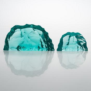 Vicke Lindstrand, Two 'Iceberg' glass sculptures, signed, Kosta.