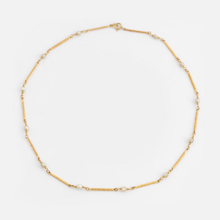 Collier och armband , 14K guld med pärlor, Finska stämplar.